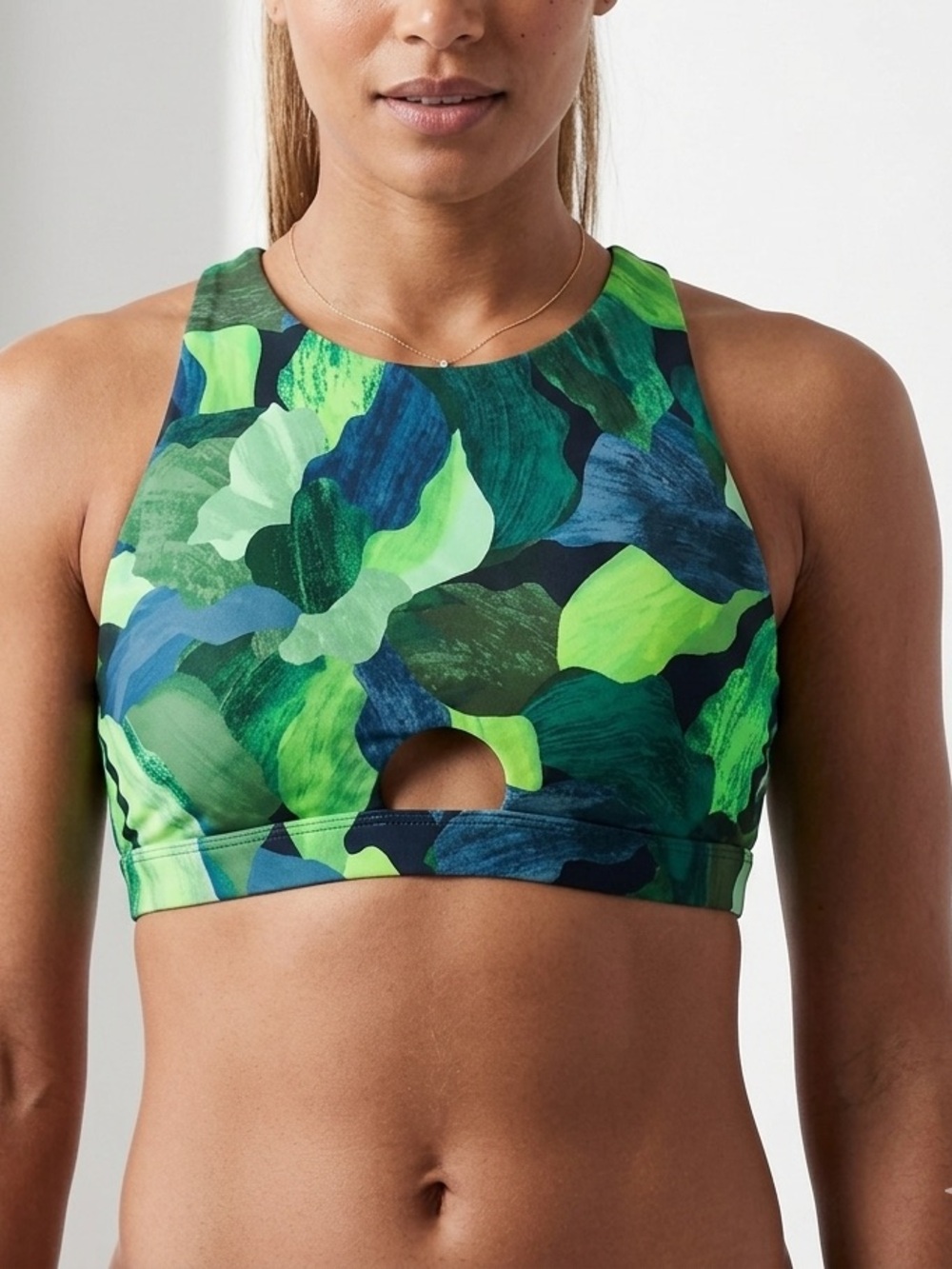 Athleta NWT Floral Crop Swim Top High Neck Keyhole Sports Bra Style🤩